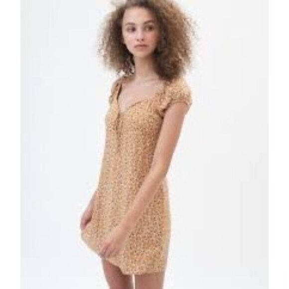 Aeropostale Brown Floral Short Sleeves & Back Zipper Closure Women's Mini Dress - Picture 1 of 8